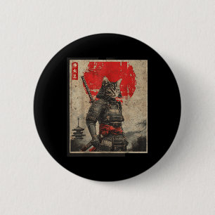 Bóton Redondo 5.08cm Vintage Samurai Cat Camisetas Gráficas Japonesas M