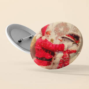 Bóton Redondo 5.08cm Vintage Santa Claus Snowman Winter Christmas