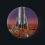 Bóton Redondo 5.08cm Vintage Science Fiction, Astronautas Beetle Aliens<br><div class="desc">Imagem de vintage: viagem de ficção científica futurista e imagem de foguete de transporte. Astronautas correndo até seu foguete escapando de aliens em forma de besouro em um planeta estrangeiro tentando voltar para a terra. Um clássico design de ficção científica de quadrinhos retrógrados do 50 do futuro.</div>