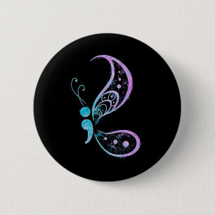 Bóton Redondo 5.08cm Vintage Semicolon Butterfly SemiColon Tattoo Ment