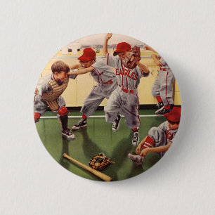 Bóton Redondo 5.08cm Vintage Sports Baseball Team, Boys Roughhousing