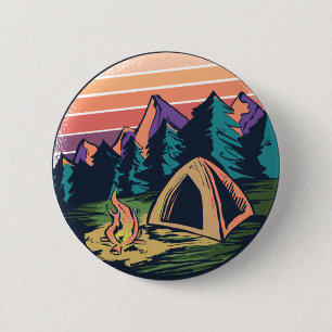 Bóton Redondo 5.08cm Vintage Sunset Camping Mountain Design
