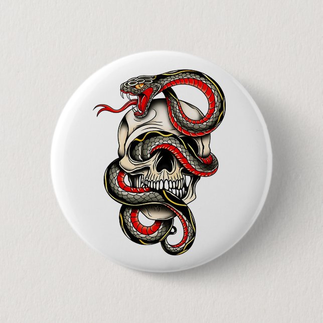 Bóton Redondo 5.08cm Viper Skull Tattoo Design (Frente)