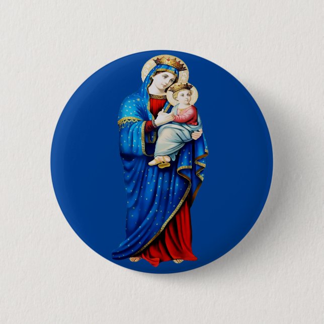 Bóton Redondo 5.08cm Virgem Maria com Menino Jesus (Frente)