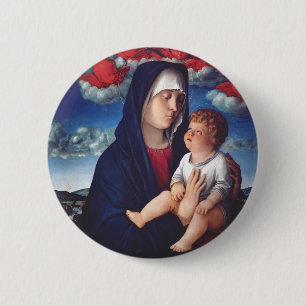 Bóton Redondo 5.08cm Virgem Maria e Menino Arte Religiosa Clássica