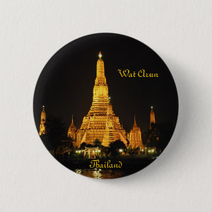 Bóton Redondo 5.08cm Vista noturna dos templos Wat Arun em Bangkok