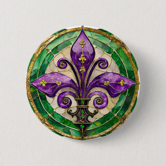 Bóton Redondo 5.08cm Vitral Mardi Gras Fleur de lis