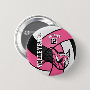 Bóton Redondo 5.08cm Voleibol cor-de-rosa e branco bonito