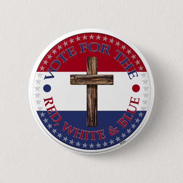 Bóton Redondo 5.08cm Votar a vermelho, branco e azul com cruz (Frente)