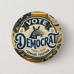 Bóton Redondo 5.08cm Vote Democrata Avançar Juntos – Patriótico Vintage