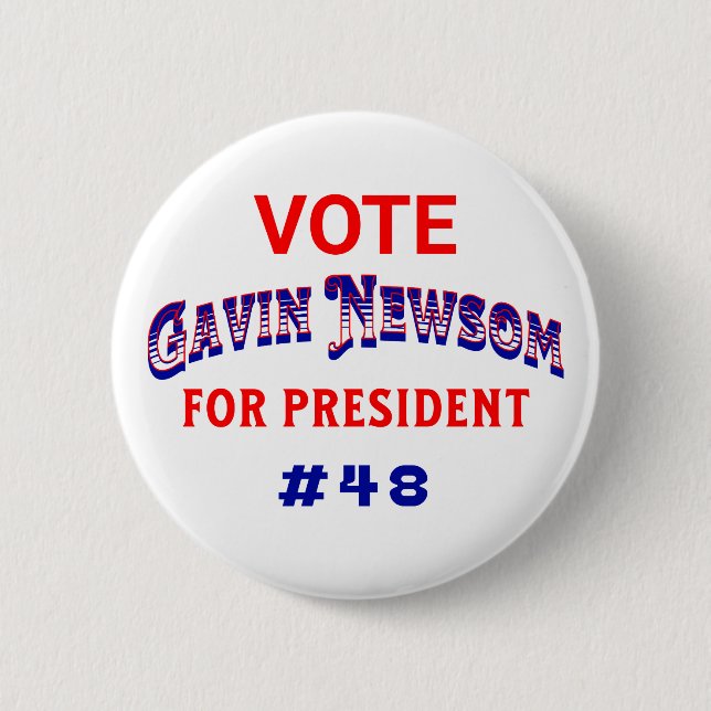 Bóton Redondo 5.08cm Vote em Gavin Newsom para Presidente (Frente)