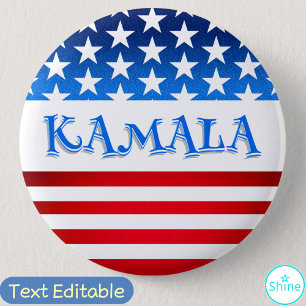 Bóton Redondo 5.08cm Vote Kamala Harris EUA Flag Typografia Texto Perso