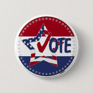 Bóton Redondo 5.08cm Voto Estrela Bandeira EUA 2024 Marca de Verificaçã