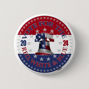 Bóton Redondo 5.08cm Voto Vermelho e Azul de 2024 para o Sino Vermelho