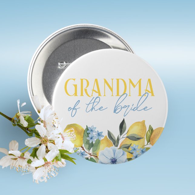 Bóton Redondo 5.08cm Vovó da Noiva Botão de Chuva de Noiva de Limão (Lemon Bridal Shower Pin on Buttons for Your Special Guests of Honor Such as Grandma's, Mom's & More)