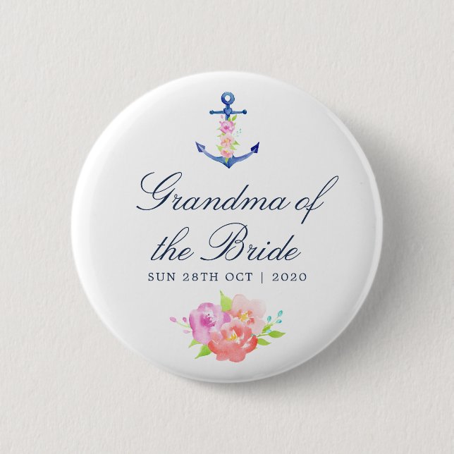 Bóton Redondo 5.08cm Vovó Náutica Floral da Noiva (Frente)