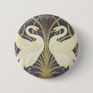 Bóton Redondo 5.08cm Walter Crane Swan, Rush E Iris Art Nouveau