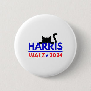 Bóton Redondo 5.08cm Walz 2024 Gato Divertido Eleição Kamala Harris Tim