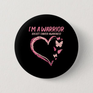 Bóton Redondo 5.08cm Warrior Heart Butterfly Cancer Sensibilização Com