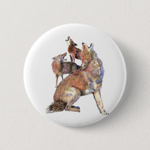 Bóton Redondo 5.08cm Watercolor Howling Coyote Family Animal