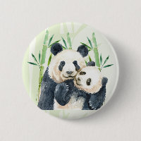 Watercolor Panda Bears Mãe e Bebê em Bambu