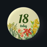 Bóton Redondo 5.08cm Watercolor Spring Flowers Floral Illustration<br><div class="desc">Designed based on my watercolor illustration of yellow parrot tulips,  daffodils,  orange lily and yellow day lilies. A beautiful combination of bright colors spring flowers. Customizable in Zazzle with your own text for a personalized design. Check out my store for matching items!</div>