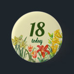 Bóton Redondo 5.08cm Watercolor Spring Flowers Floral Illustration<br><div class="desc">Designed based on my watercolor illustration of yellow parrot tulips,  daffodils,  orange lily and yellow day lilies. A beautiful combination of bright colors spring flowers. Customizable in Zazzle with your own text for a personalized design. Check out my store for matching items!</div>
