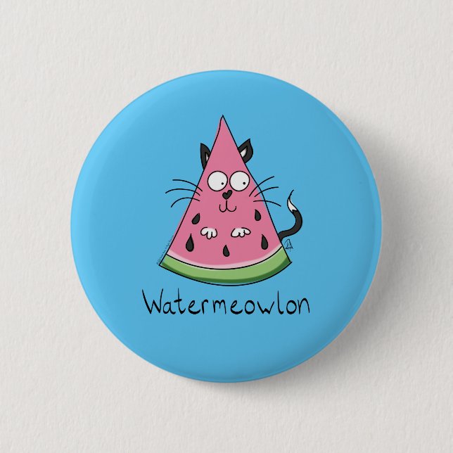 Bóton Redondo 5.08cm Watermeowlon Watermelon Gato Button Pin Engraçado (Frente)