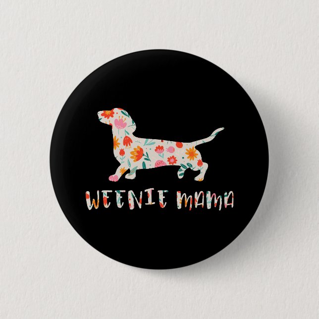 Bóton Redondo 5.08cm Weenie Mama Dachshund floral (Frente)