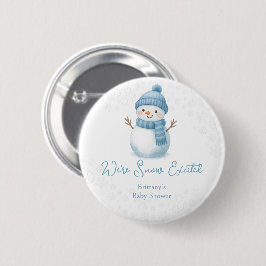 Bóton Redondo 5.08cm We're Snow Excited Snowmen Boy Baby Shower