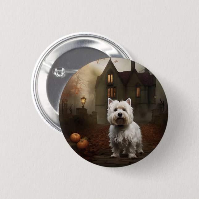 Bóton Redondo 5.08cm West Highland White Terrier Halloween Scareen (Frente & Verso)