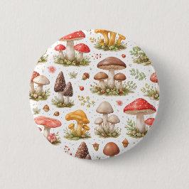 Bóton Redondo 5.08cm Whimsical Mushroom Pattern – Vintage Botanical