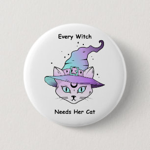 Bóton Redondo 5.08cm Whimsical Witch Cat