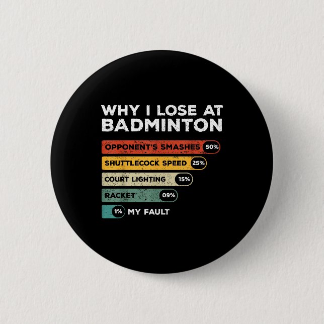 Bóton Redondo 5.08cm Why I Lose At Badminton Funny  (Frente)