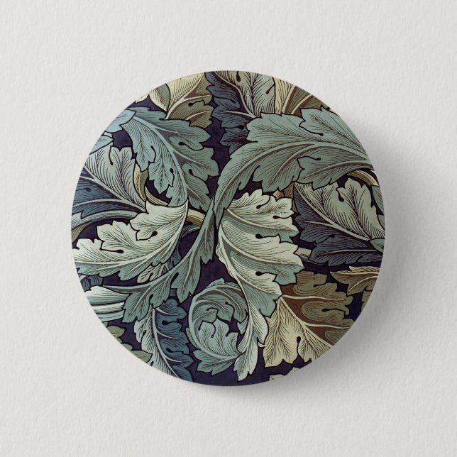Bóton Redondo 5.08cm William Morris Acanthus Wallpaper Folhas (Frente)