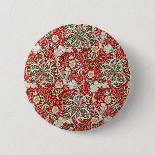 Bóton Redondo 5.08cm William Morris Algas Flor Antiga Vermelho Verde