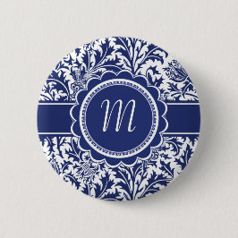 Bóton Redondo 5.08cm William Morris azul e branco elegante floral