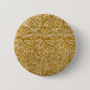 Bóton Redondo 5.08cm William Morris Rosa e Thistle Floral Ouro