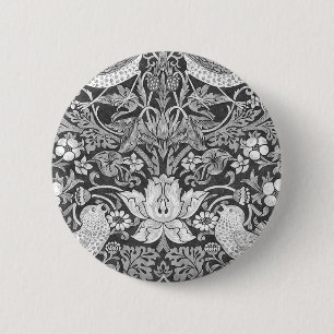 Bóton Redondo 5.08cm William Morris Strawberry Thef Black and White