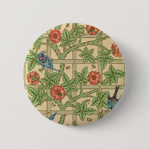 Bóton Redondo 5.08cm William Morris Trellis Inglês Design Floral