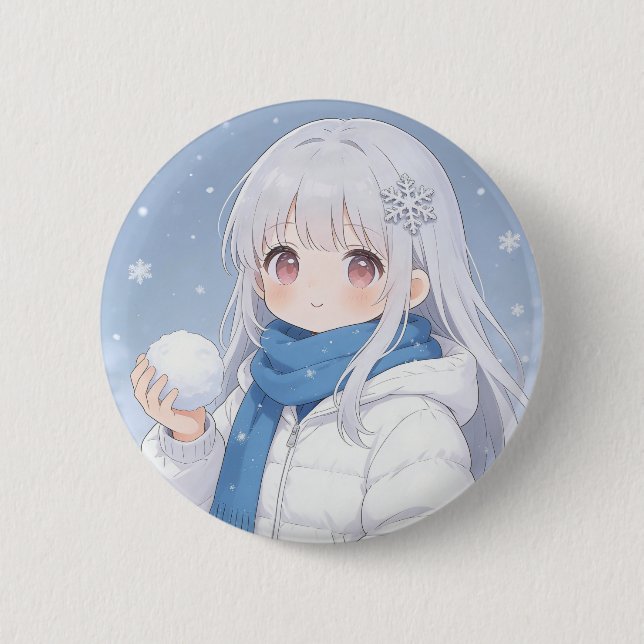 Bóton Redondo 5.08cm Winter Girl Button  (Frente)
