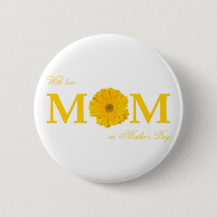 Bóton Redondo 5.08cm With Love Mom on Mother's Day Gerbera Daisy Flower