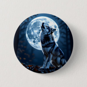 Bóton Redondo 5.08cm Wolf Howling na lua