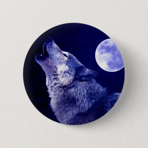 Bóton Redondo 5.08cm Wolf Howling na Lua