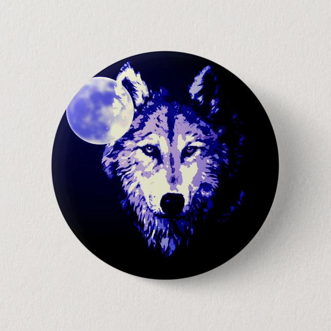 Bóton Redondo 5.08cm Wolf & Moon Dark Blue Night Collage (Frente)