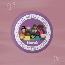 Bóton Redondo 5.08cm Women History Month Purple and White Round PIn