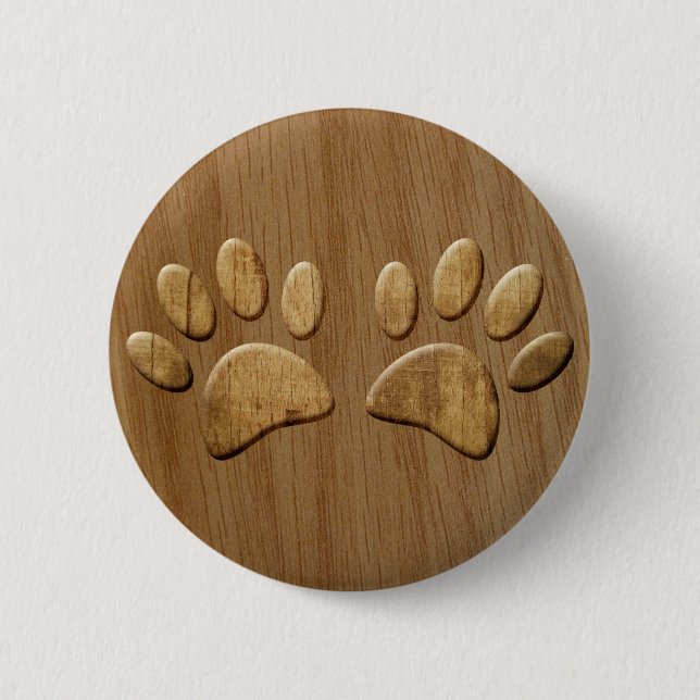 Bóton Redondo 5.08cm Wood Dog Paw Prints (Frente)