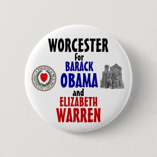 Bóton Redondo 5.08cm Worcester para Obama e Warren 2012 (Frente)