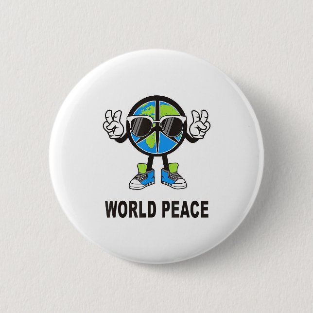 Bóton Redondo 5.08cm World Peace On Earth Shirt Global Love Peace Sign  (Frente)