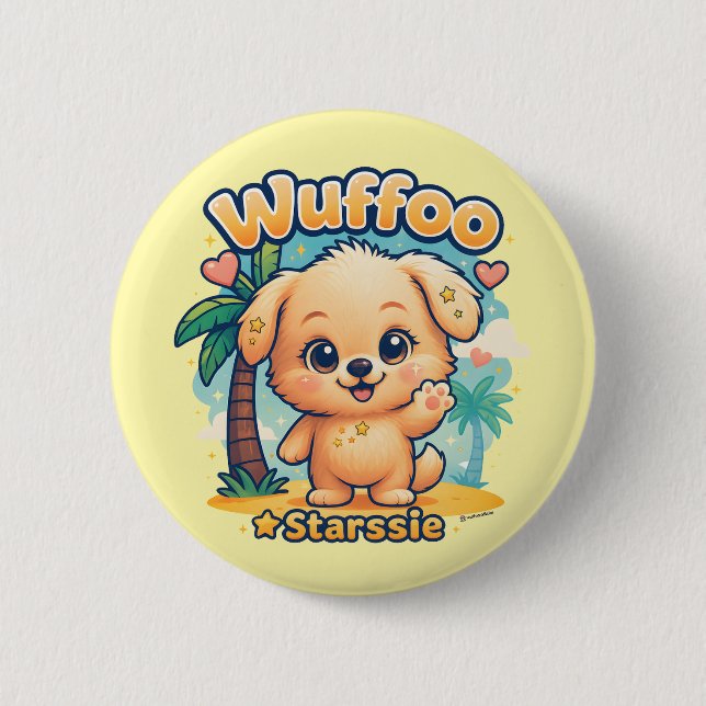 Bóton Redondo 5.08cm Wuffoo Starssie Kawaii Puppy Tropical Island (Frente)